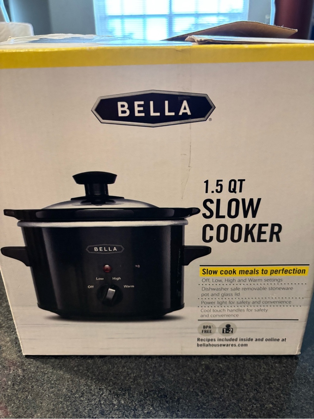 Bella 1.5 Qt Black Slow Cooker